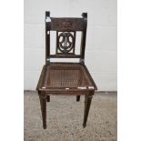 SMALL CANE SEATED CARVED CHAIR (A/F), HEIGHT APPROX 85CM