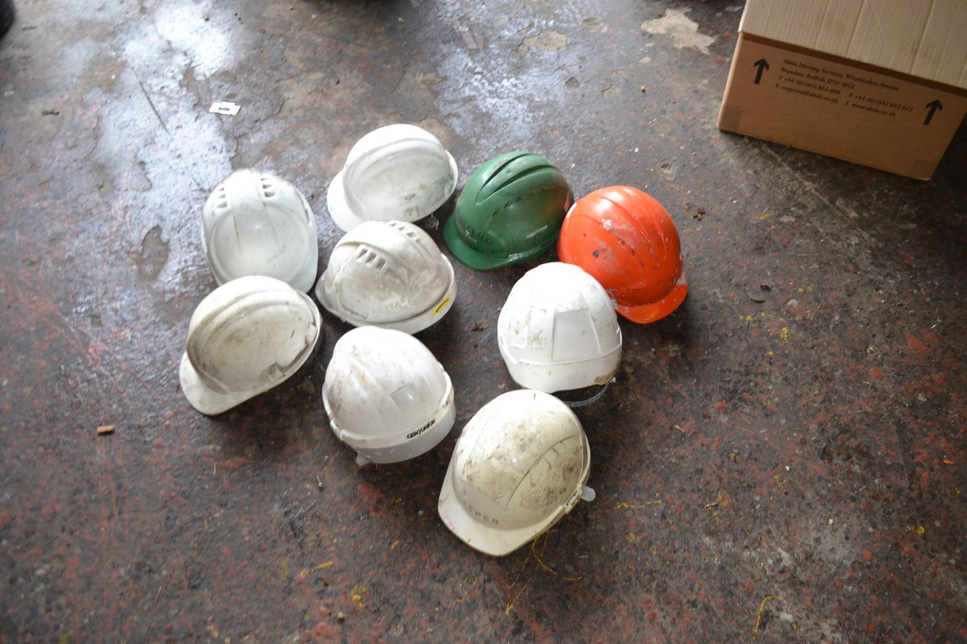 Box of hard hats, 9 hats