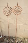 PAIR LARGE SPIRAL BALL ON STEMS H 160 CMS