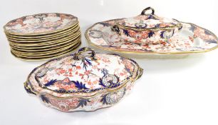 Group of Royal Crown Derby dinner wares including two tureens and covers, a large meat platter and