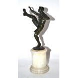 Bronze footballer on quartz plinth, 21cm high