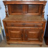 18th century and later small oak side cabinet, (constructed from period timbers), plain pediment