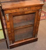 Victorian burr walnut veneered and marquetry inlaid pier cabinet with single glazed rectangular