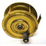 Vintage brass fishing reel, 10cm diam