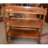 Victorian mahogany three-tier buffer or dumb waiter of plain rectangular design, three shelves