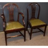 Matched set of eight (6+2) Hepplewhite style mahogany dining chairs with pierced splat and