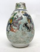 Chinese vase decorated in polychrome with Chinese characters (neck reduced), 17cm high