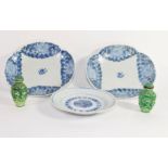 Group of Chinese ceramics including two lobed dishes and a small dish of blue and white design, plus