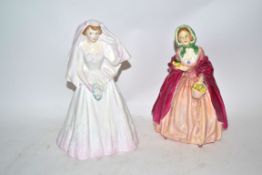 Pair of Doulton figures of The Bride and Rosebud, 22cm high (2)