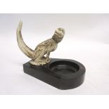 Wooden ashtray fitted with a Chinese monkey in horn, 10cm high