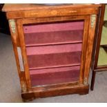 Victorian burr walnut veneered and marquetry inlaid pier cabinet with single glazed rectangular