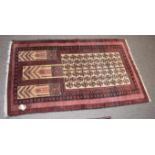 Caucasian rug with central panels of geometric foliage, mainly red field, 154 x 92cm