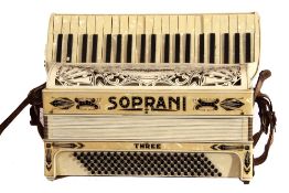 Soprani Three accordion made in Italy, together with original hard case.