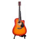 Encore Electo-Acoustic with strap, gig bag, stand and boxed 'Interactive Guitar Course'.