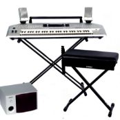 Yamaha Tyros 2 keyboard together with 3 speakers, stand and stool.