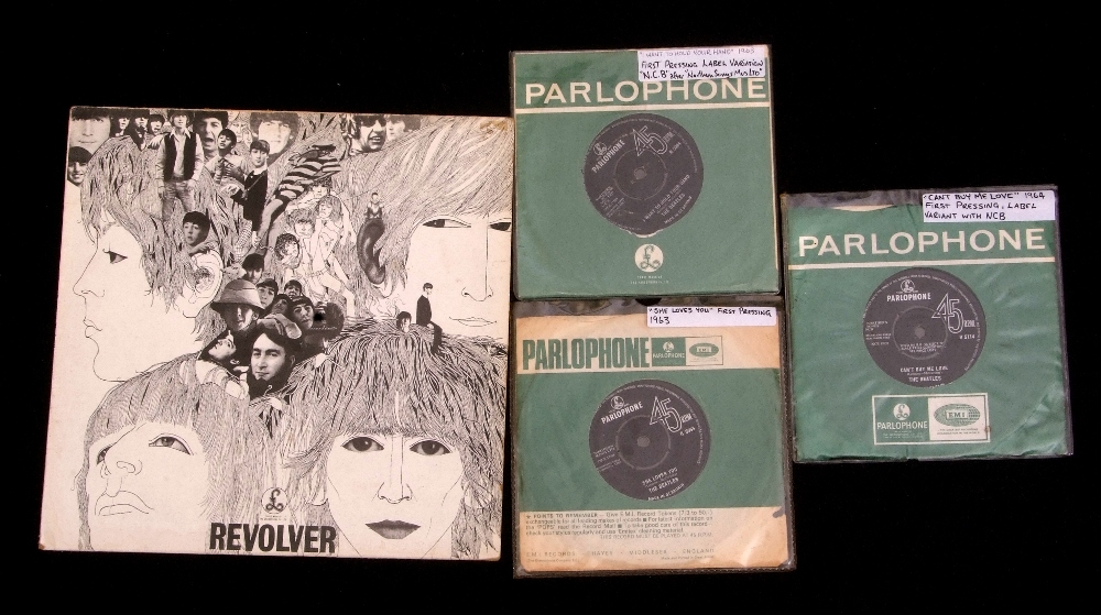Selection of three first pressing Beatles 7" singles and Revolver LP, including 'I Want to Hold Your