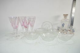 QTY OF GLASS WARES INCLUDING DOME SMALL CUT GLASS SHERRY GLASSES ETC