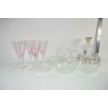 QTY OF GLASS WARES INCLUDING DOME SMALL CUT GLASS SHERRY GLASSES ETC