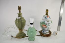 GROUP OF CERAMIC AND ONYX TABLE LAMPS