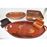 GROUP OF WOODEN TRAYS AND BOWLS