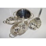 QTY OF SILVER PLATED WARES INCLUDING SERVING DISHES, ROSE BOWL AND COVER ETC