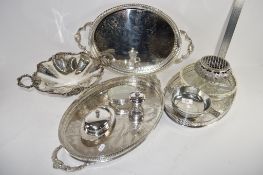 QTY OF SILVER PLATED WARES INCLUDING SERVING DISHES, ROSE BOWL AND COVER ETC