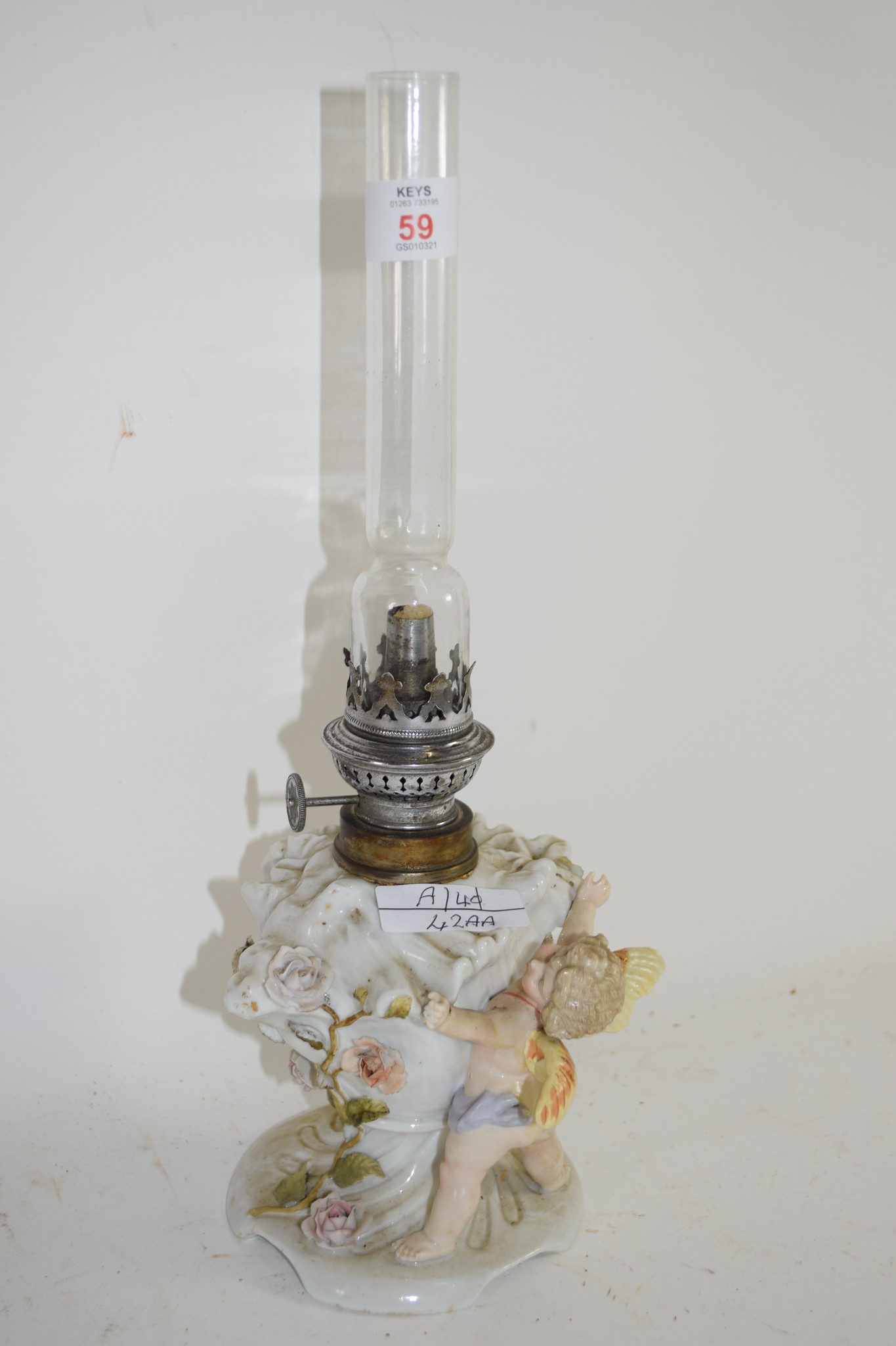 SMALL CERAMIC TABLE LAMP WITH GLASS CHIMNEY - Image 2 of 2