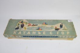 BOXED TINPLATE SLEDGING GAME PROBABLY RUSSIAN OR EASTERN EUROPIAN