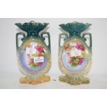 PAIR OF CERAMIC VASES WITH FLORAL DECORATION