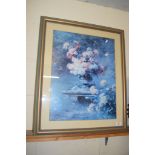 LARGE PRINT OF GARDEN FLOWERS IN WOODEN FRAME
