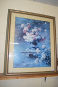 LARGE PRINT OF GARDEN FLOWERS IN WOODEN FRAME