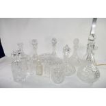 QTY OF CUT GLASS DECANTERS INCLUDING SHIPS DECANTERS WITH STOPPERS