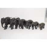 GROUP OF CARVED WOODEN ELEPHANTS