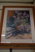 PRINT OF FLOWERS IN A WOODEN FRAME