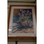 PRINT OF FLOWERS IN A WOODEN FRAME