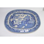 LARGE WILLOW PATTERN BLUE AND WHITE MEAT PLATE
