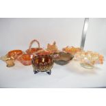 GROUP OF CARNIVAL GLASS INCLUDING A DIAMOND POINT MAY BASKET BY MATTHEW TURNBULL AND A FURTHER