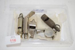 GROUP OF METAL WHISTLES INCLUDING THE ACME THUNDERER