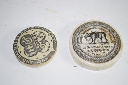 TWO POT LIDS, ONE MARKED FOR THE HULL AND BARNSLEY RAILWAY COMPANY