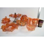 GROUP OF CARNIVAL GLASS INCLUDING A SOWERBY HOBSTART BOATSHAPED DISH