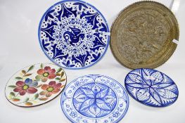 QTY OF POTTERY SERVING DISHES WITH BLUE AND WHITE FLORAL DESIGNS