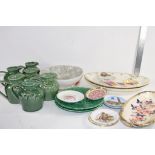 TRAY QTY OF CERAMIC ITEMS, GREEN GLASED JUGS ETC
