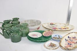 TRAY QTY OF CERAMIC ITEMS, GREEN GLASED JUGS ETC