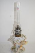 SMALL CERAMIC TABLE LAMP WITH GLASS CHIMNEY