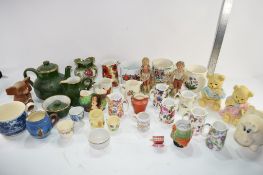 BOX QTY OF CERAMIC ITEMS TO INCLUDE EGG CUPS, TEAPOTS ETC