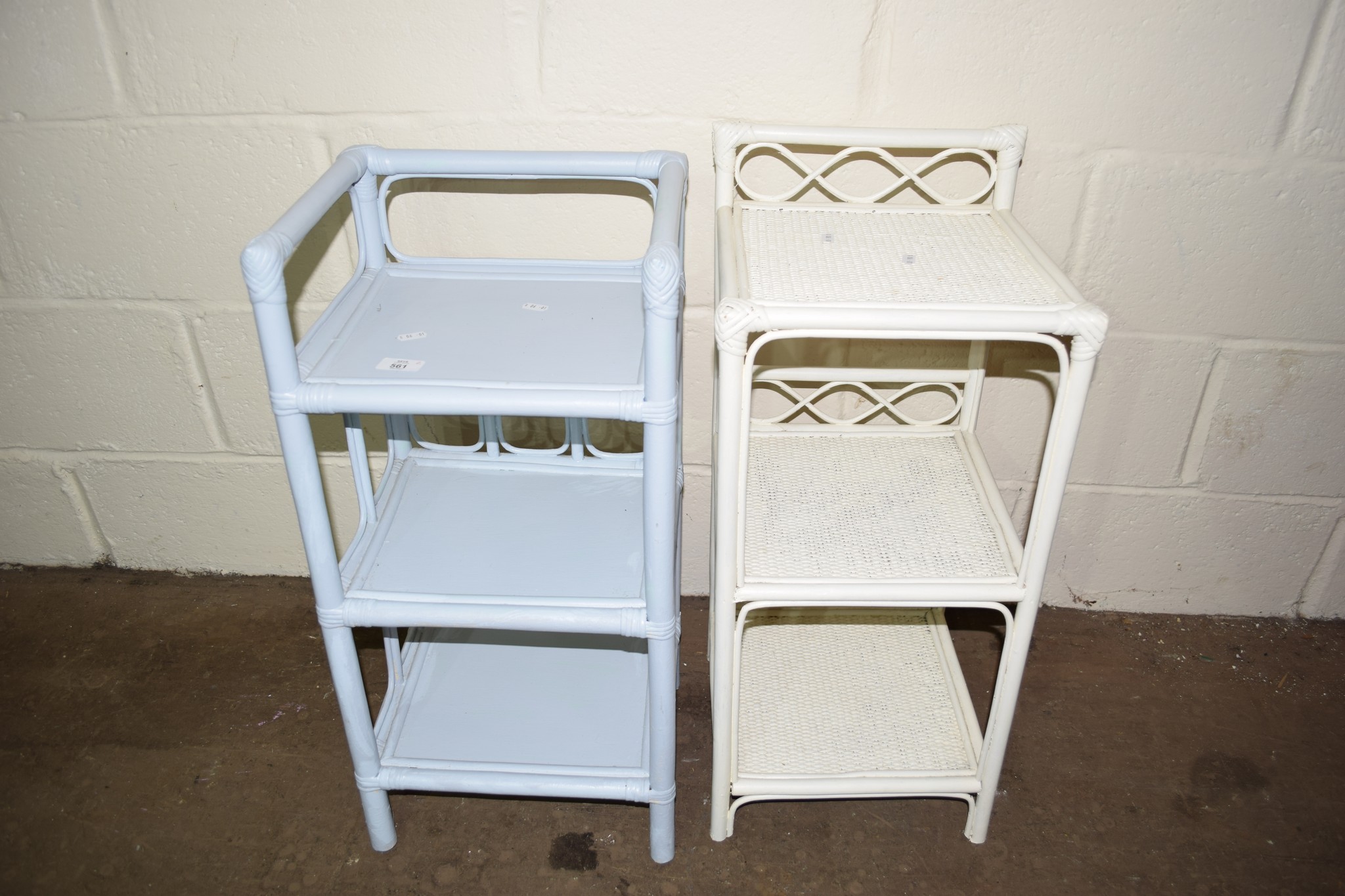 TWO SMALL PAINTED BATHROOM UNITS EACH WIDTH APPROX 33CM