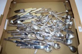 QTY OF ASSORTED SILVER PLATED AND BONE HANDLED CUTLERY