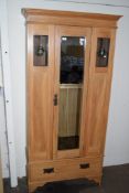 SINGLE WARDROBE WITH ART NOUVEAU DECORATION GLASS PANELS WIDTH APPROX 87CM