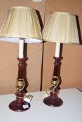 PAIR OF TURNED WOODEN CANDLE STYLE LAMP BASES EACH APPROC 44CM