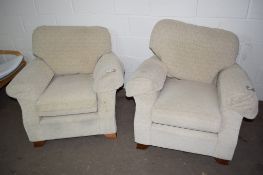 THREE PIECE SUITE COMPRISING THREE SEATER SOFA AND TWO ARMCHAIRS, SOFA APPROX 190CM